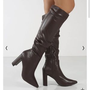 Mine Chocolate PU Knee High Boots Size 6